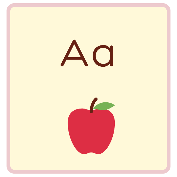 Flashcard with visual cue (picture below the letter)
